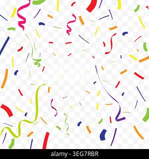 Colorful confetti and curled streamers cascade across a clean white background, creating a festive party mood ideal for celebration designs, invitatio Stock Vector