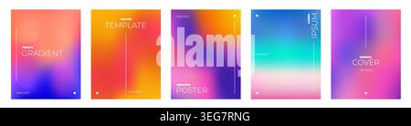Abstract liquid background layout set. Bright color blend covers Stock Vector