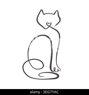 Minimal one line cat art drawing vector logo Stock Vector