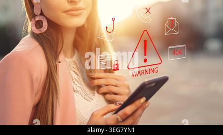 Person receives a scam call text message warning about possible fraud attempts Stock Photo