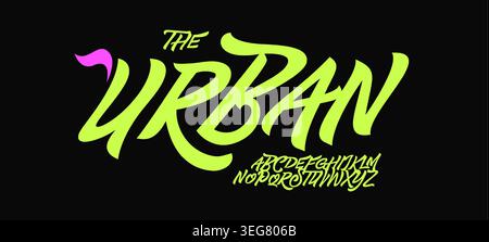 Handwritten Dynamic Font Logo Alphabet Urban Brush Pen Graffiti Letters Cool Typography, Creative Typographic Design for Energetic Title, Street Art Stock Vector