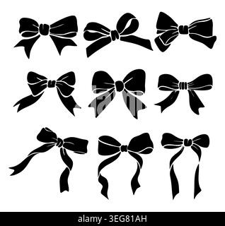 Black bows in various styles on a white background Stock Vector