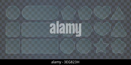 Glass frame gradient effect, transparent ribbed light texture. 3d plastic vector rectangle plate, glossy pattern screen panel. Clear shiny fractal cry Stock Vector