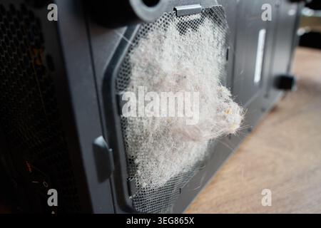 Dust buildup on desktop computer case ventilation grille Stock Photo