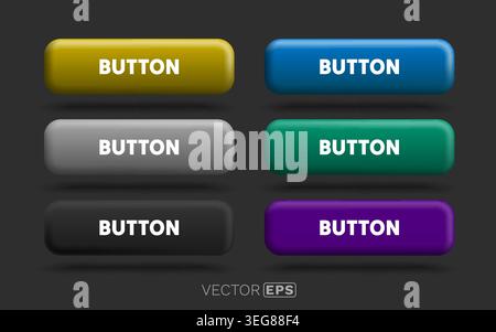 Stylish 3D button collection with a soft UI design. A set of colorful web elements for modern interfaces. Vector illustration. Stock Vector