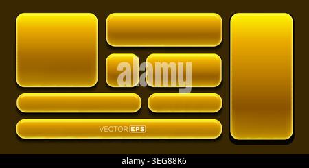 Set of glossy golden web buttons and UI elements with 3D effect, perfect for modern design. Vector illustration Stock Vector