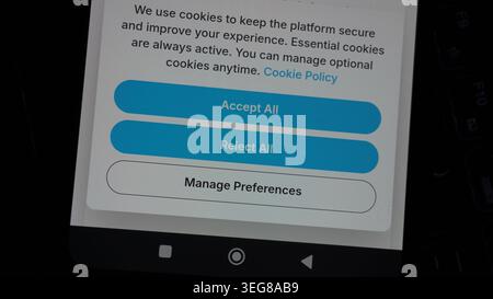 Baku, Azerbaijan. May 18, 2026: Cookies acceptance pop-up screen on a website. Stock Photo