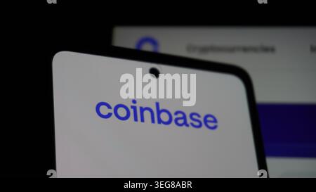 Baku, Azerbaijan. May 18, 2026: Coinbase Inc. Cryptocurrency, stock trading concept. Business and finance. Stock Photo