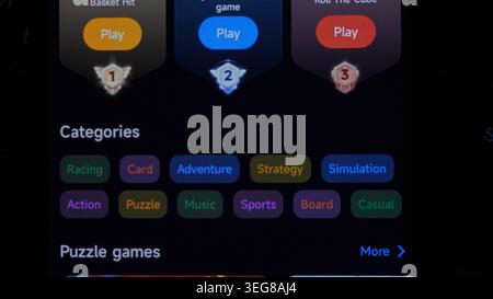 Baku, Azerbaijan. May 18, 2026: Categories on an online game app. Stock Photo