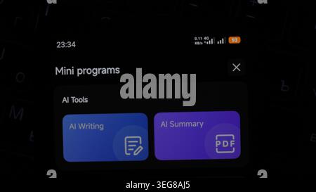 Baku, Azerbaijan. May 18, 2026: AI tools in an app. Stock Photo