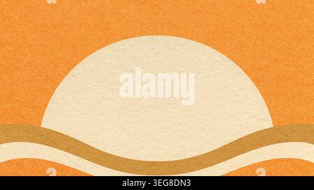 Orange textured paper background with light cream semicircle for copy space and rust, tan waves for banner, presentation. Stock Photo