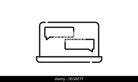 Laptop online chat and live support icon: portable notebook computer with two speech bubbles on screen Stock Vector