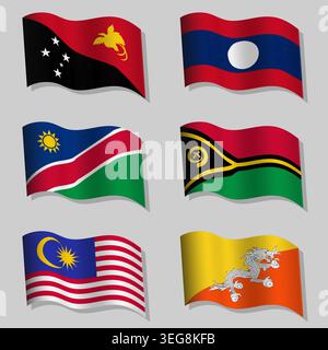 Large vector set of wavy flags of the world Stock Vector