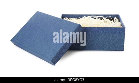 Gift box with shredded paper filler isolated on white Stock Photo