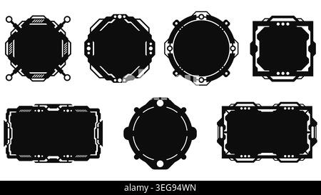 Futuristic Sci Fi HUD Frames and Digital Interface Panels Set Stock Vector