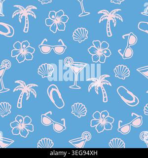 Seamless Summer Pattern with Beach Icons Vector Background Stock Vector