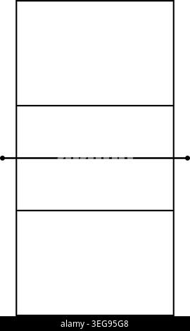 Minimal volleyball court vector illustration with rectangular layout, central net line, and clean black outlines on white background Stock Vector