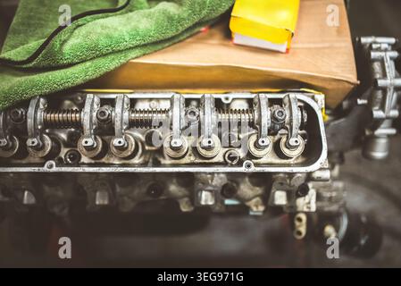 This detailed shot showcases the internal components of an engine, highlighting the intricate mechanics Stock Photo