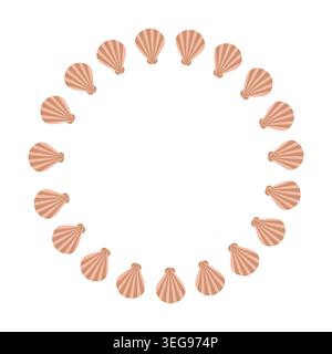 Simple vector wreath of sea shells on white background Stock Vector