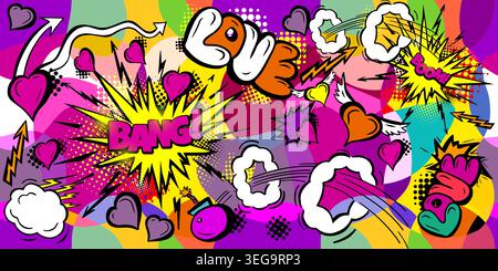 Seamless heart pattern with pink, and black color hand drawn art abstract graffiti brush drawing background elements Stock Vector