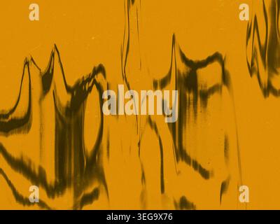 Abstract fluid pattern with distorted wavy lines on warm amber background. Conceptual liquid texture with dark organic reflections and creative motion Stock Photo