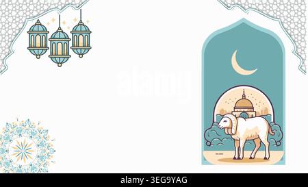 Eid al adha islamic decoration background with sheep arabic crescent, ramadan kareem, mawlid, isra miraj, eid al fitr, muharram, copy space text area Stock Vector
