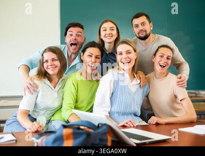 Group of cheerful university students Stock Photo