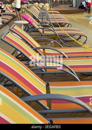 Sun bed loungers on cruise ship Stock Photo