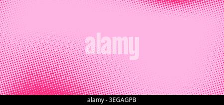 Pink halftone background. Retro comic gradient pattern. Bright rose pixelated dotted texture overlay. Cartoon pop art faded grain backdrop for poster, banner, advertisement, brochure. Vector Stock Vector