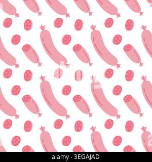 Sausage seamless pattern with hand drawn salami and wurst for kitchen and packaging design Stock Vector