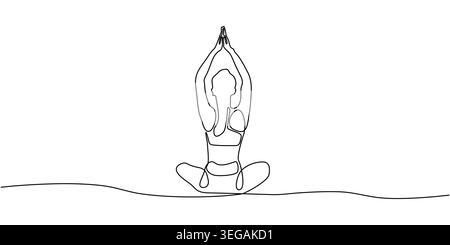 Continuous Line Art of Woman Meditating With Hands Raised Up Stock Vector