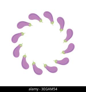 Eggplant round frame with hand drawn purple aubergine in circle shape for logo and label design Stock Vector