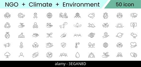 NGO Climate and Environment combo Icon Set, Environmental Awareness Sustainability Line Vector Icons for Eco Campaign and Global Stock Vector