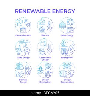 Renewable energy blue gradient concept icons Stock Vector