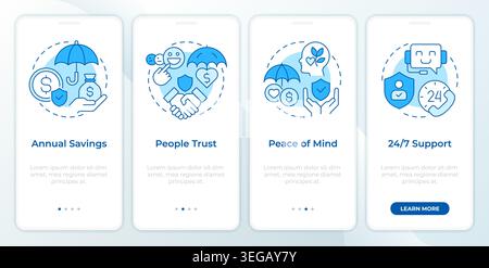 Core insurance benefits blue onboarding mobile app screen Stock Vector