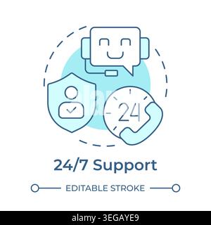 24 7 support soft blue concept icon Stock Vector