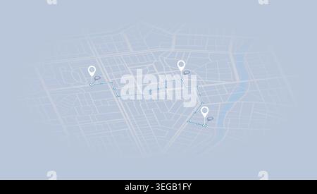 GPS map with pins set along specific route. city map with GPS navigation route. Transportation and logistics concept. Vector illustration for Stock Vector
