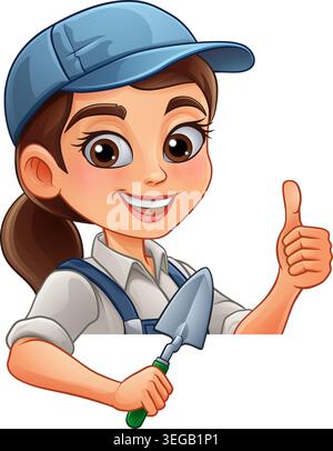 Female Bricklayer Cartoon Trowel Builder Woman Stock Vector