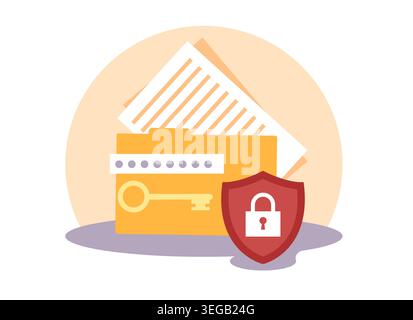 Personal folder with lock and key. Reliable data protection, closed folders and files, secure document, access control, safe information, privacy Stock Vector