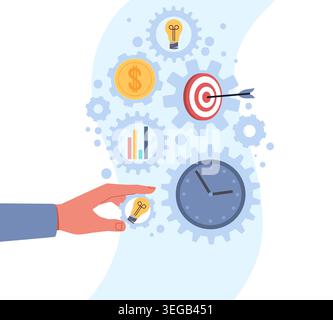 Costs and expenses. Profit strategy, effective workflow management, well established process, optimization with time, goals, finance and ideas Stock Vector