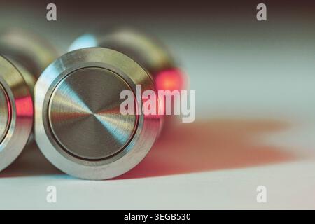 Metal Push Button Switch With Red Light And Copy Space Stock Photo
