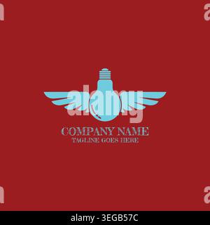 Minimalist Glowing Electric Lamp Design Featuring Flying Feathered Wings Silhouette For Creative Innovation Stock Vector