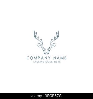 Modern Stag Antler Graphic Design Featuring Elegant Silhouette Of Wild Buck Reindeer Face Combined With Nature Wood Twig Foliage Stock Vector
