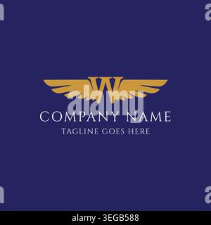 Minimalist Monogram Typography Graphic Featuring Gold Feathered Wings Aviator Initial Character Stock Vector