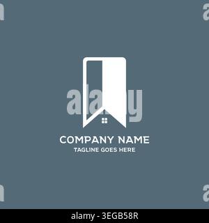 Modern Real Estate Book Marker Design Featuring Residential Building Home Reading Ribbon Silhouette Stock Vector