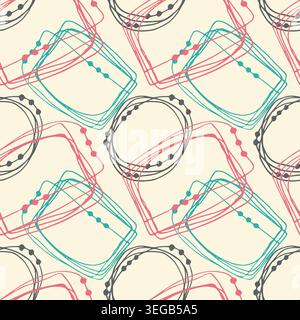 Trendy and dynamic seamless abstract doodle pattern featuring hand-drawn chaotic scribbles, tangled lines, and creative geometric shapes in turquoise, Stock Vector