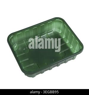 A green plastic food container on a clear surface Stock Photo