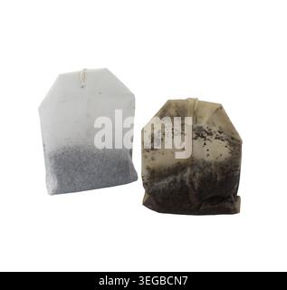 A bag of tea and a used one on a transparent background Stock Photo
