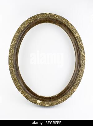 Old antique oval wooden picture frame isolated on white background Stock Photo