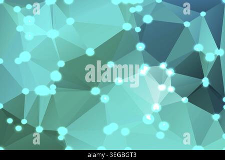 Turquoise green abstract low poly geometric background with defocused lights Stock Photo